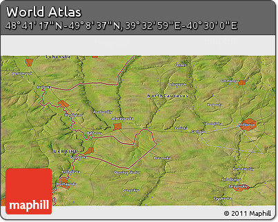 Satellite 3D Map of the Area around 48° 54' 57" N, 40° 1' 29" E