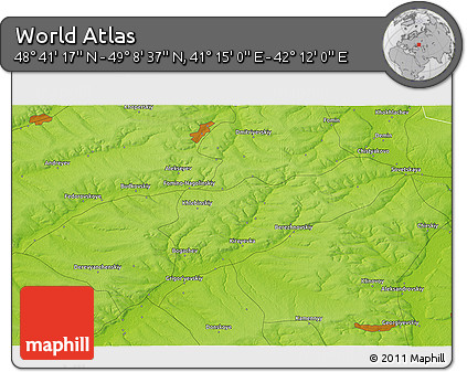 Physical 3D Map of the Area around 48° 54' 57" N, 41° 43' 30" E