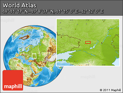 Physical Location Map of the Area around 48° 54' 57" N, 41° 43' 30" E