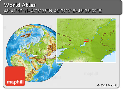 Physical Location Map of the Area around 48° 54' 57" N, 43° 25' 29" E