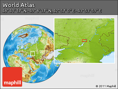 Physical Location Map of the Area around 48° 54' 57" N, 43° 25' 29" E