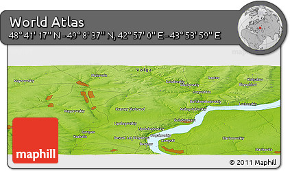 Physical Panoramic Map of the Area around 48° 54' 57" N, 43° 25' 29" E