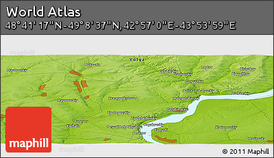 Physical Panoramic Map of the Area around 48° 54' 57" N, 43° 25' 29" E