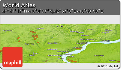 Physical Panoramic Map of the Area around 48° 54' 57" N, 43° 25' 29" E