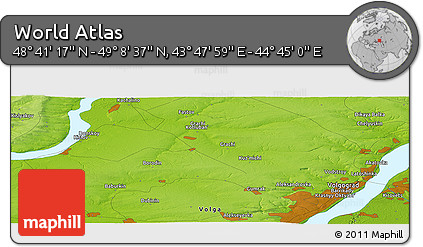Physical Panoramic Map of the Area around 48° 54' 57" N, 44° 16' 29" E