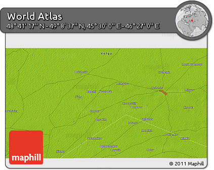 Physical 3D Map of the Area around 48° 54' 57" N, 45° 58' 30" E