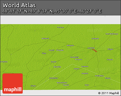 Physical 3D Map of the Area around 48° 54' 57" N, 45° 58' 30" E