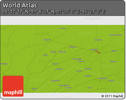 Physical 3D Map of the Area around 48° 54' 57" N, 45° 58' 30" E