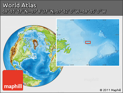 Physical Location Map of the Area around 48° 54' 57" N, 49° 13' 30" W