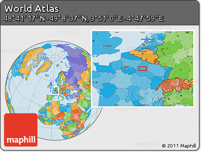Political Location Map of the Area around 48° 54' 57" N, 4° 19' 30" E