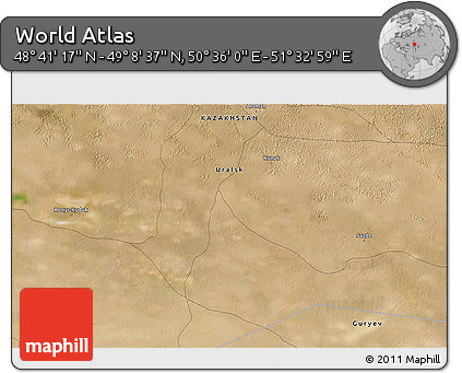 Satellite 3D Map of the Area around 48° 54' 57" N, 51° 4' 30" E