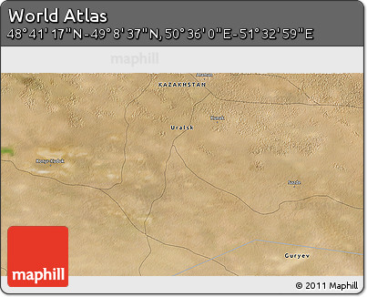 Satellite 3D Map of the Area around 48° 54' 57" N, 51° 4' 30" E
