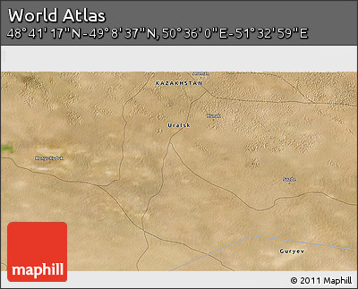 Satellite 3D Map of the Area around 48° 54' 57" N, 51° 4' 30" E