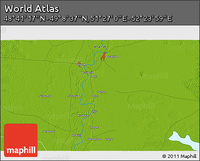 Physical 3D Map of the Area around 48° 54' 57" N, 51° 55' 29" E