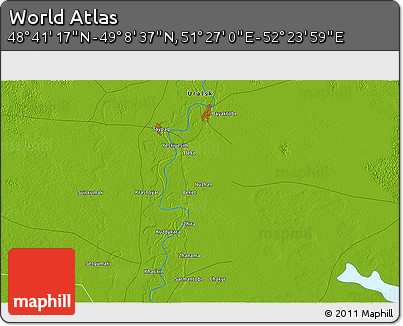 Physical 3D Map of the Area around 48° 54' 57" N, 51° 55' 29" E