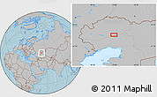 Gray Location Map of the area around 48° 54' 57" N, 51° 55' 29" E, hill shading