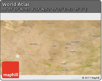 Satellite 3D Map of the Area around 48° 54' 57" N, 52° 46' 29" E
