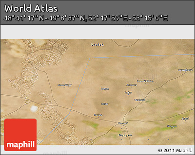 Satellite 3D Map of the Area around 48° 54' 57" N, 52° 46' 29" E