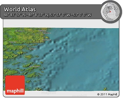 Satellite 3D Map of the Area around 48° 54' 57" N, 53° 28' 30" W