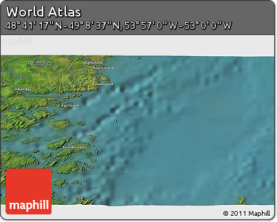 Satellite 3D Map of the Area around 48° 54' 57" N, 53° 28' 30" W