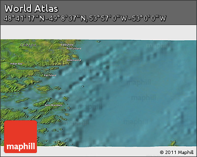 Satellite 3D Map of the Area around 48° 54' 57" N, 53° 28' 30" W