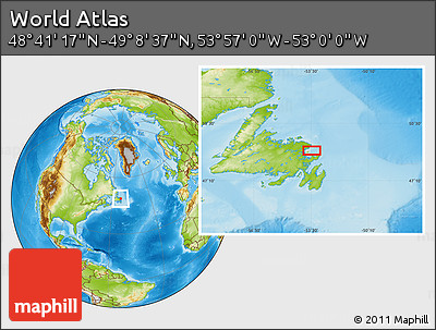 Physical Location Map of the Area around 48° 54' 57" N, 53° 28' 30" W