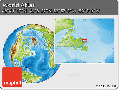Physical Location Map of the Area around 48° 54' 57" N, 53° 28' 30" W