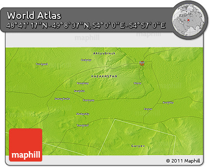 Physical 3D Map of the Area around 48° 54' 57" N, 54° 28' 30" E