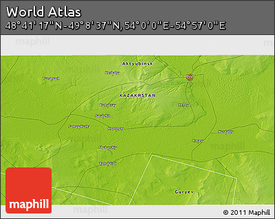 Physical 3D Map of the Area around 48° 54' 57" N, 54° 28' 30" E