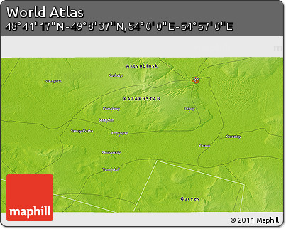 Physical 3D Map of the Area around 48° 54' 57" N, 54° 28' 30" E