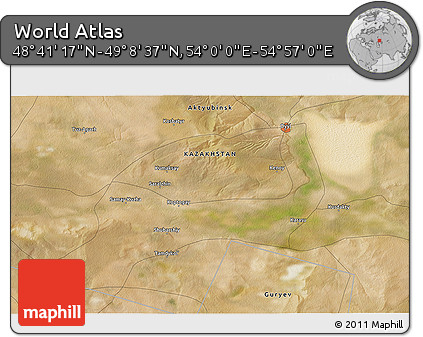 Satellite 3D Map of the Area around 48° 54' 57" N, 54° 28' 30" E