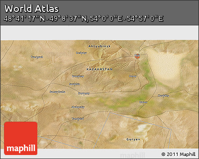 Satellite 3D Map of the Area around 48° 54' 57" N, 54° 28' 30" E