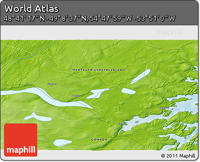 Physical 3D Map of the Area around 48° 54' 57" N, 54° 19' 30" W