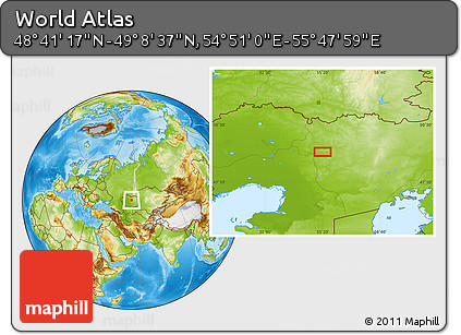 Physical Location Map of the Area around 48° 54' 57" N, 55° 19' 30" E