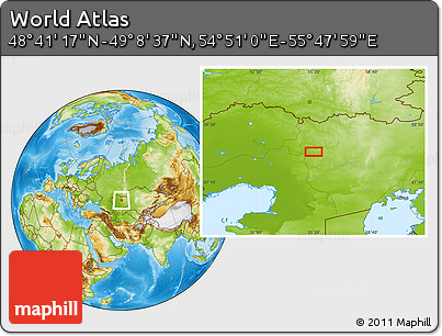 Physical Location Map of the Area around 48° 54' 57" N, 55° 19' 30" E
