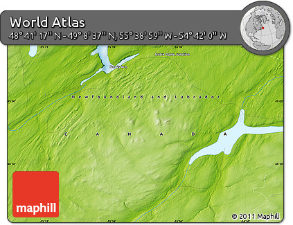 Physical Map of the Area around 48° 54' 57" N, 55° 10' 29" W