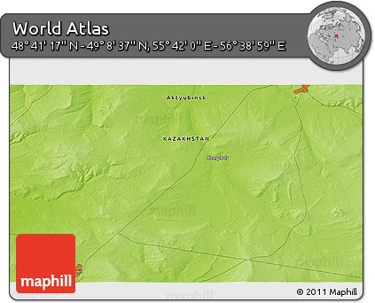 Physical 3D Map of the Area around 48° 54' 57" N, 56° 10' 29" E