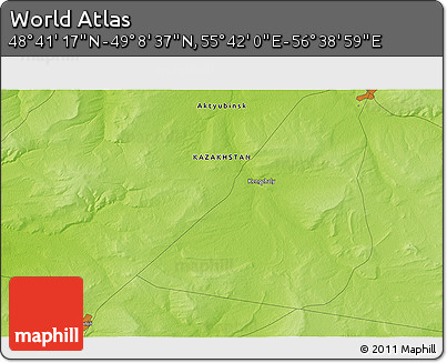 Physical 3D Map of the Area around 48° 54' 57" N, 56° 10' 29" E