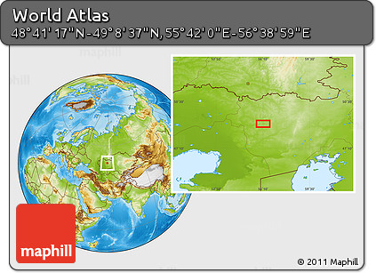 Physical Location Map of the Area around 48° 54' 57" N, 56° 10' 29" E