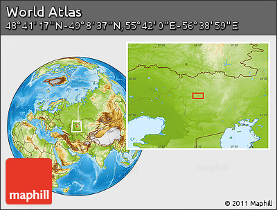 Physical Location Map of the Area around 48° 54' 57" N, 56° 10' 29" E