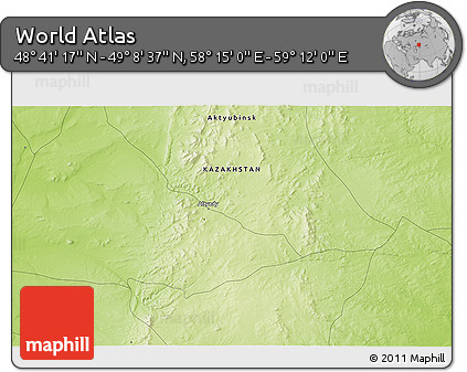 Physical 3D Map of the Area around 48° 54' 57" N, 58° 43' 30" E