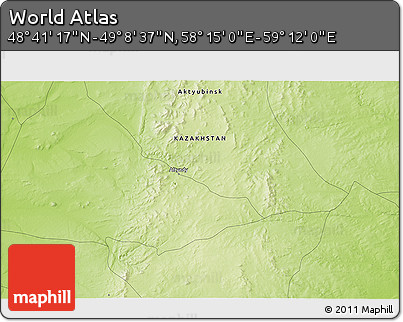 Physical 3D Map of the Area around 48° 54' 57" N, 58° 43' 30" E