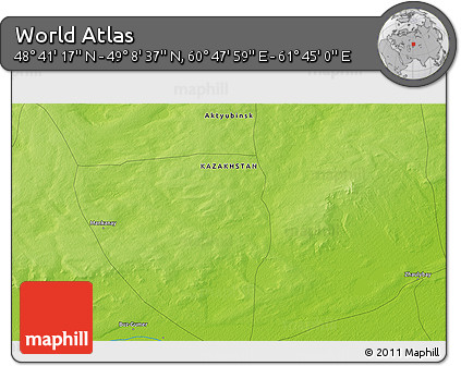 Physical 3D Map of the Area around 48° 54' 57" N, 61° 16' 29" E