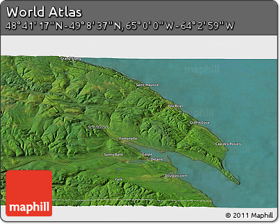 Satellite 3D Map of the Area around 48° 54' 57" N, 64° 31' 30" W