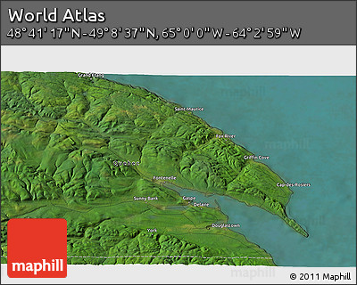 Satellite 3D Map of the Area around 48° 54' 57" N, 64° 31' 30" W