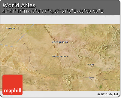 Satellite 3D Map of the Area around 48° 54' 57" N, 66° 22' 30" E