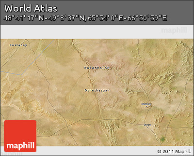 Satellite 3D Map of the Area around 48° 54' 57" N, 66° 22' 30" E