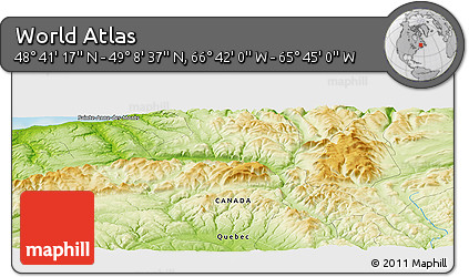 Physical Panoramic Map of the Area around 48° 54' 57" N, 66° 13' 29" W