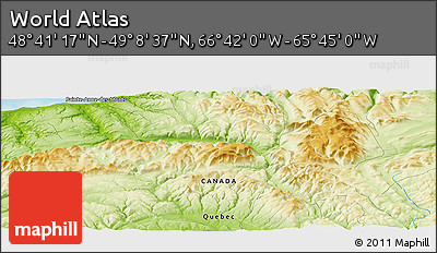 Physical Panoramic Map of the Area around 48° 54' 57" N, 66° 13' 29" W