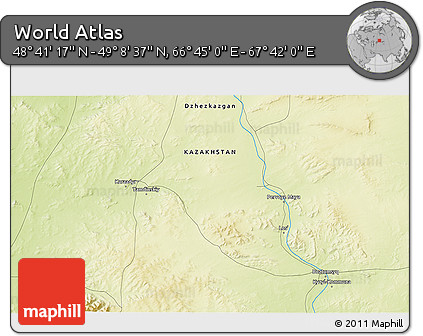 Physical 3D Map of the Area around 48° 54' 57" N, 67° 13' 29" E